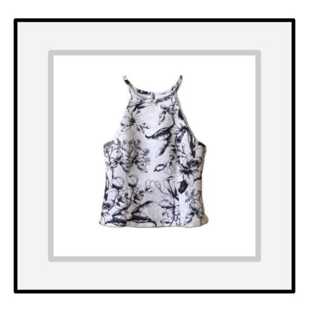 WHBM Jacquard Halter Top | White/Black | Size 0